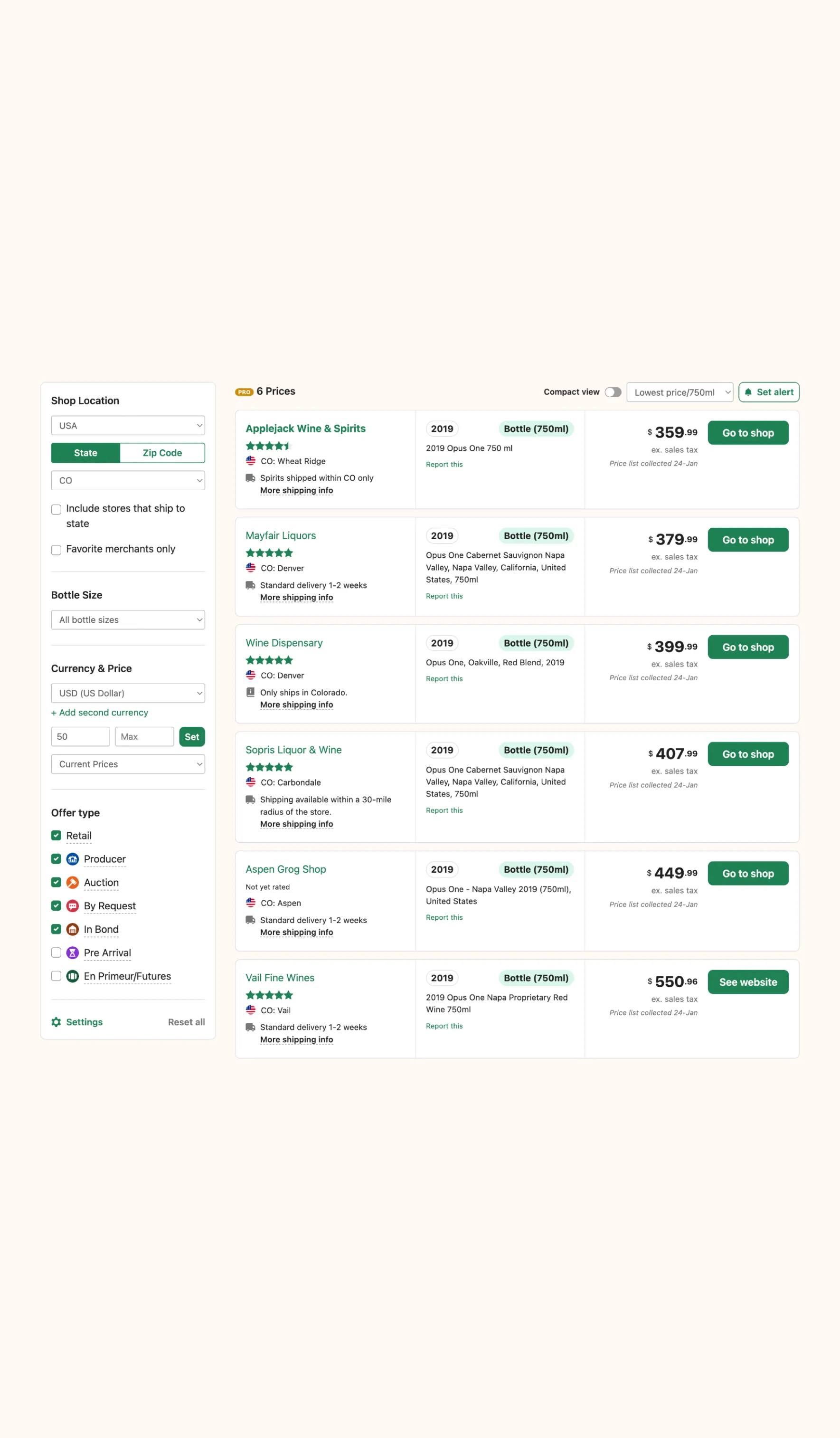Wine-Searcher filtering — redesigned filter flow